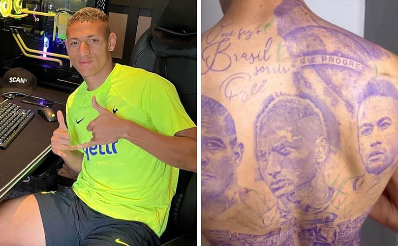 Após Copa do Mundo, Richarlison tatua o próprio rosto, Neymar e Ronaldo nas costas (Crédito: Reprodução/Instagram)