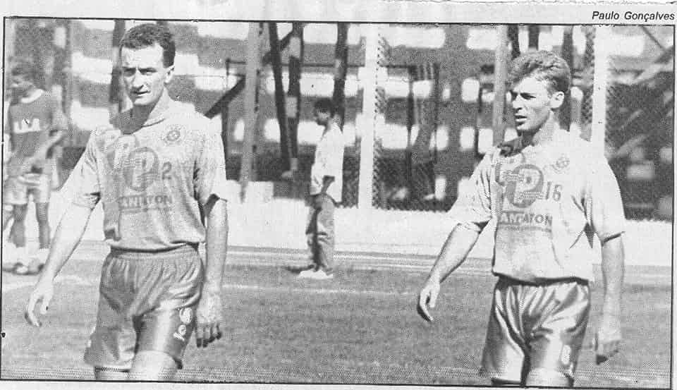Dorival Júnior (à esquerda) em treino no estádio Adhemar de Barros, em Araçatuba, em maio de 1996 - Foto: Paulo Gonçalves