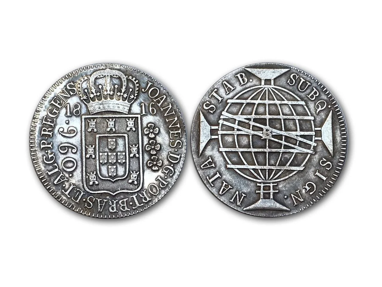 Réplica de uma moeda de 960 réis, conhecida como patacão. (Imagem: seteprint.com.br)