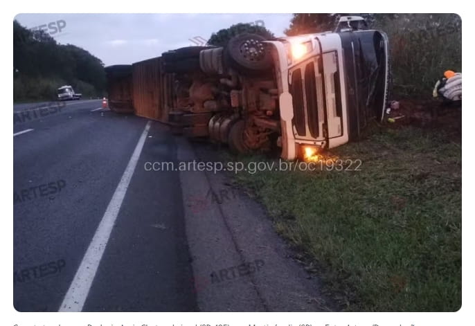 Motorista dorme ao volante e carreta com bois tomba na SP-425 carreta tomba 2