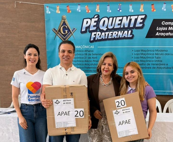 Pé Quente Fraternal: Lojas Maçônicas doam 14,1 mil pares de meias em Araçatuba pe quente fraternal