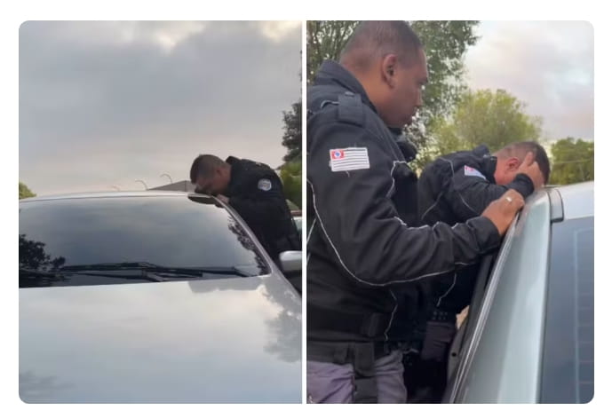 Bebê fica preso em carro trancado e é salvo por policiais no interior PM resgate bebe