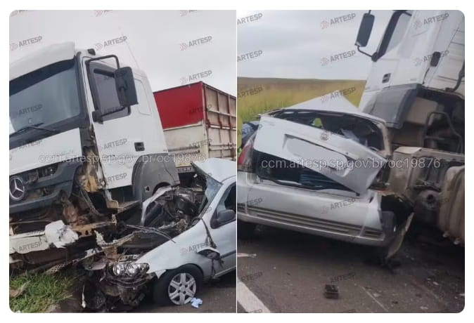 Batida entre carreta e carro interdita Rodovia Assis Chateaubriand acidente SP 425