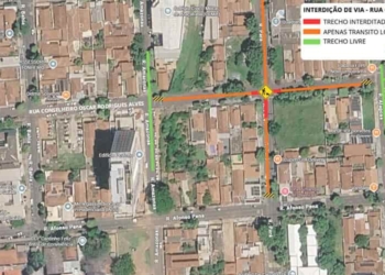 Trecho em vermelho indica o local interditado