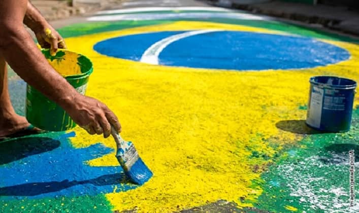 Como ficam os dias de trabalho nos jogos do Brasil na Copa? pintura rua copa