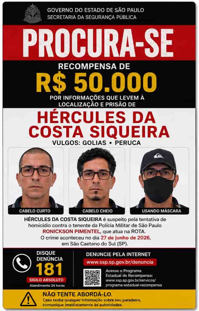 Acusado de atentado contra tenente da Rota entra na lista da Interpol Golias procurase
