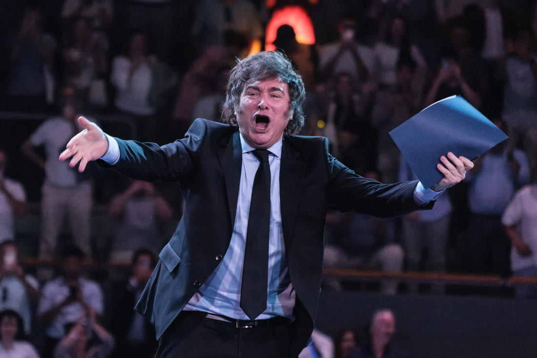 O presidente da Argentina Javier Milei durante a conferência no Fórum Econômico de Madri no Palácio de Vista Alegre, em Madri, em 8 de junho de 2025 Espanha — Foto de ogfoto@yahoo.es