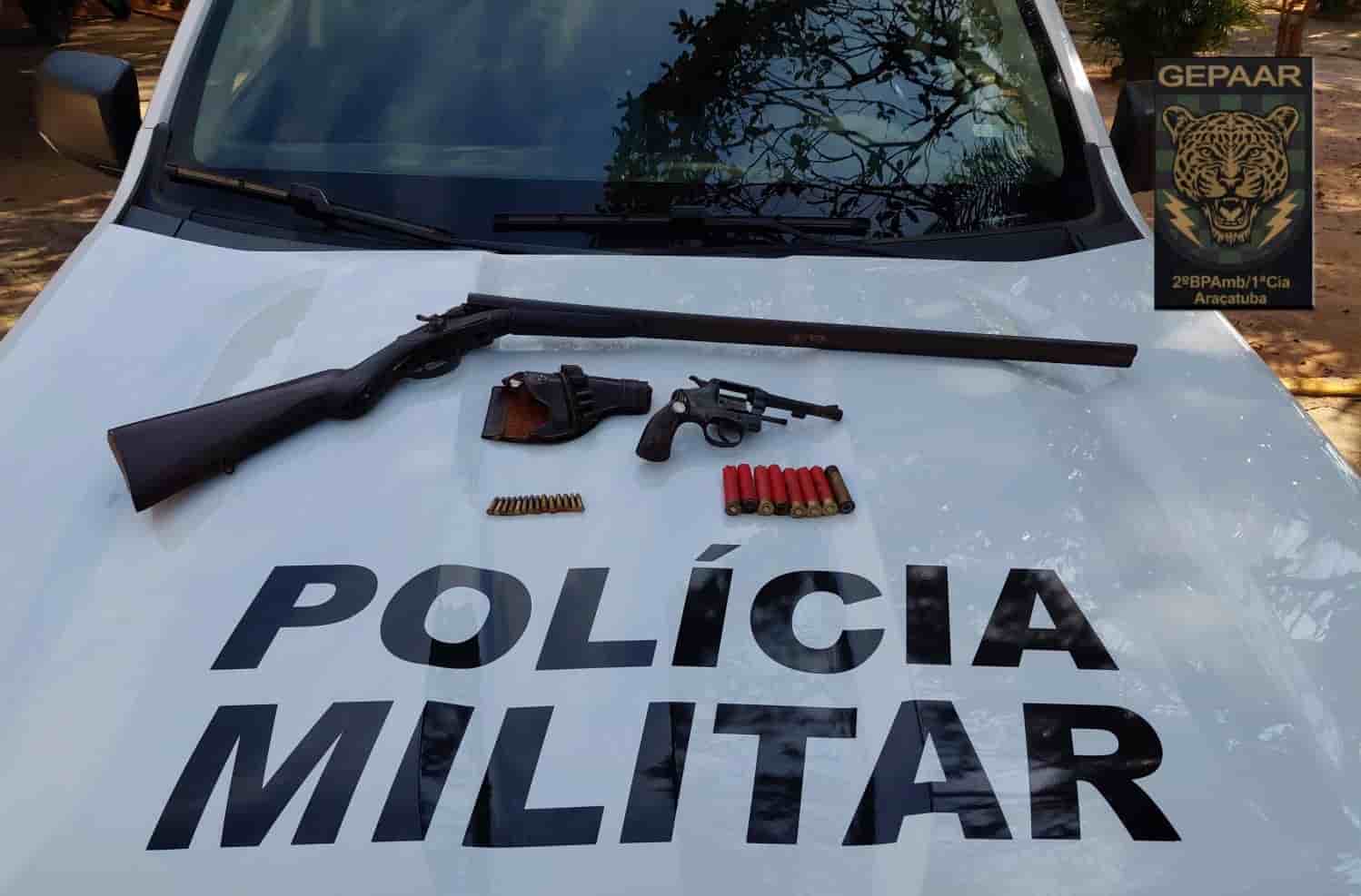 PM Ambiental apreende espingarda, revólver e munições em sítio armas PMA