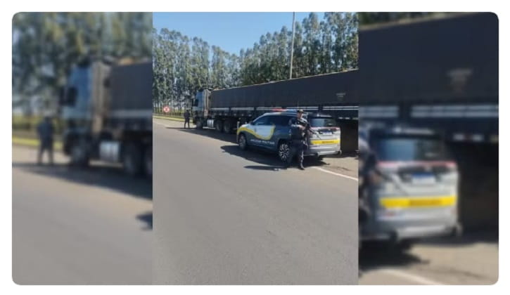 Caminhão roubado é recuperado e sequestro termina com três presos Foto: Polícia Militar Rodoviária