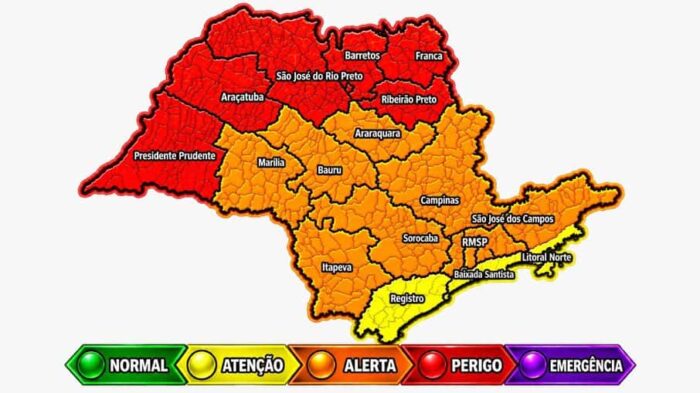 Defesa Civil alerta para onda de calor e risco de incêndios em SP calor mapa estado SP Clima