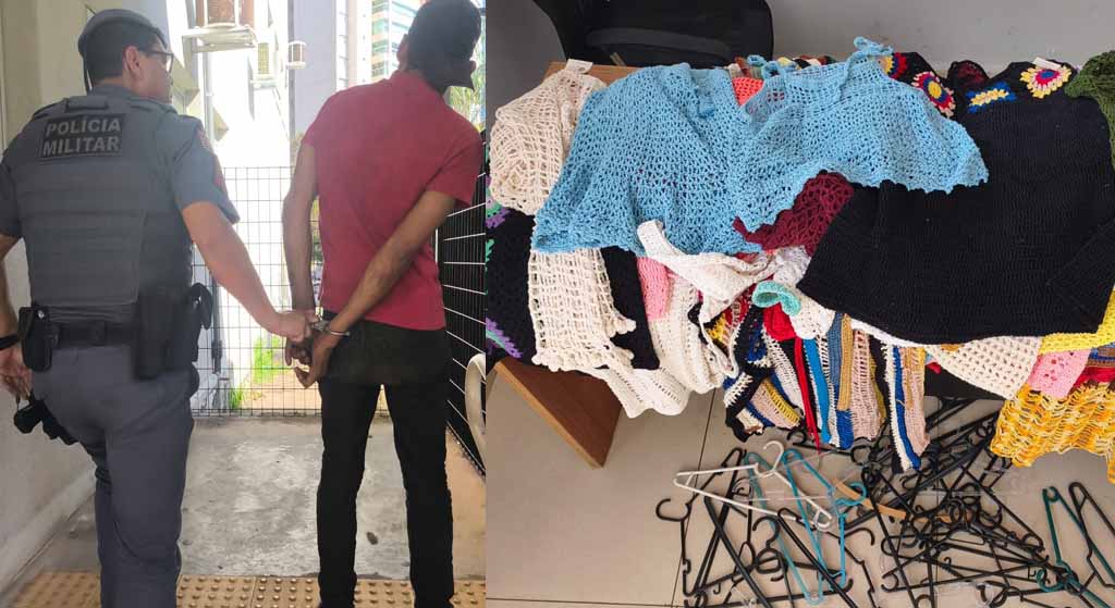 Homem é preso após furtar roupas de feira de artesanato em Araçatuba flagrante de furto