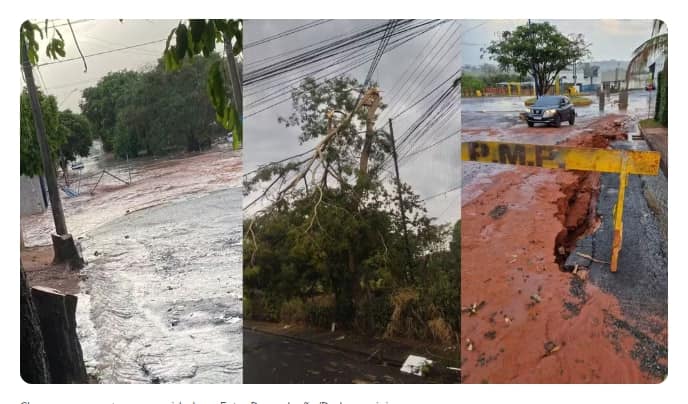 Chuva forte destelha estádio, derruba cobertura e causa alagamentos em Promissão Foto: Reprodução/Redes sociais