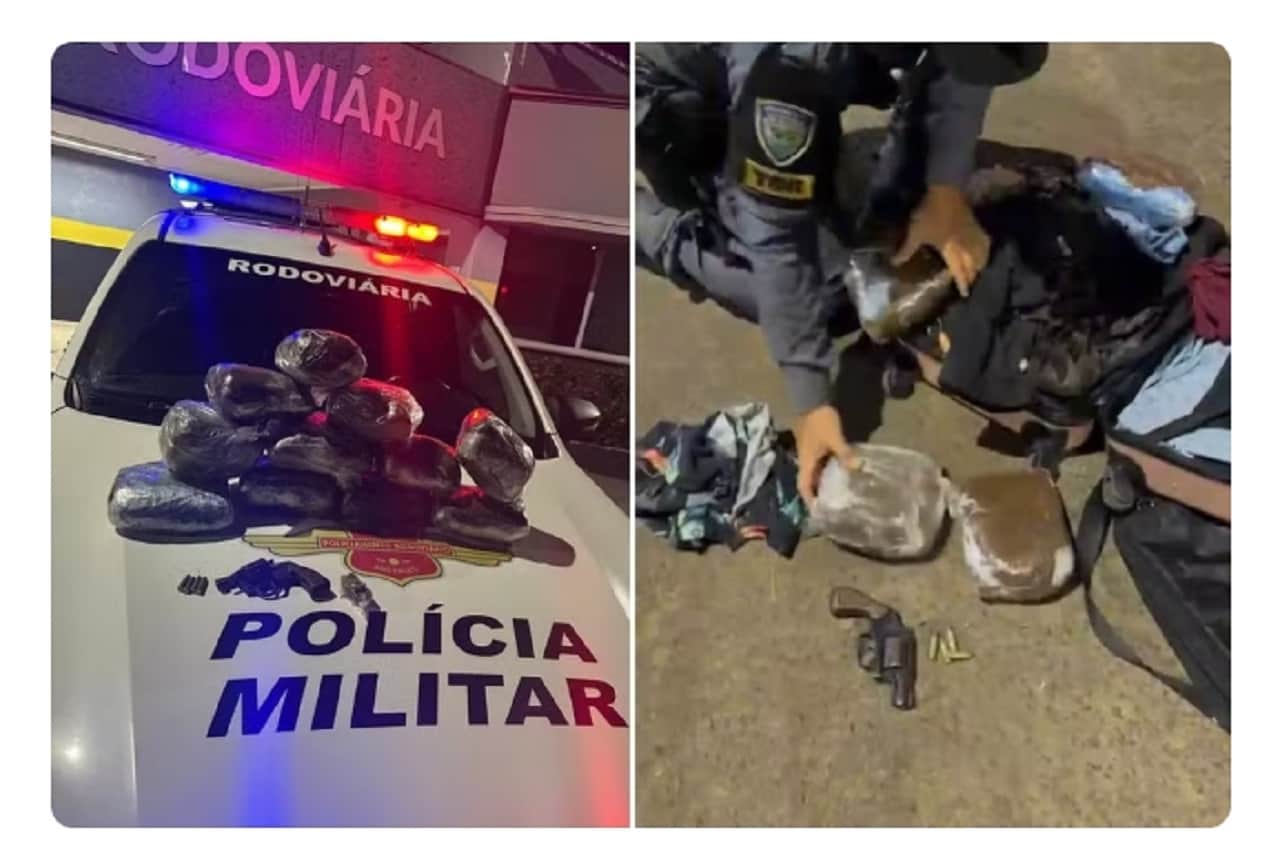 TOR encontra haxixe, skunk e revólver na bagagem de passageiro no interior de SP droga arma reg