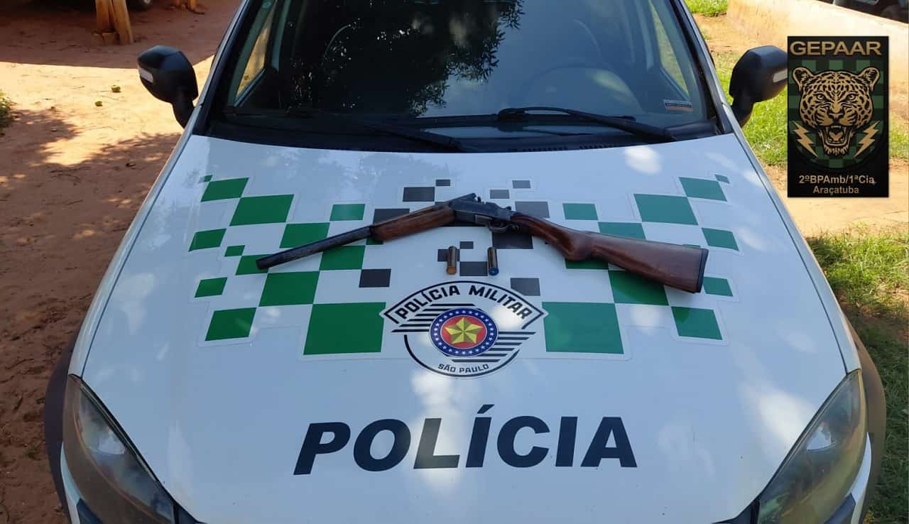 Denúncia leva Polícia Ambiental a apreender espingarda em fazenda de Penápolis arma ambiental 1