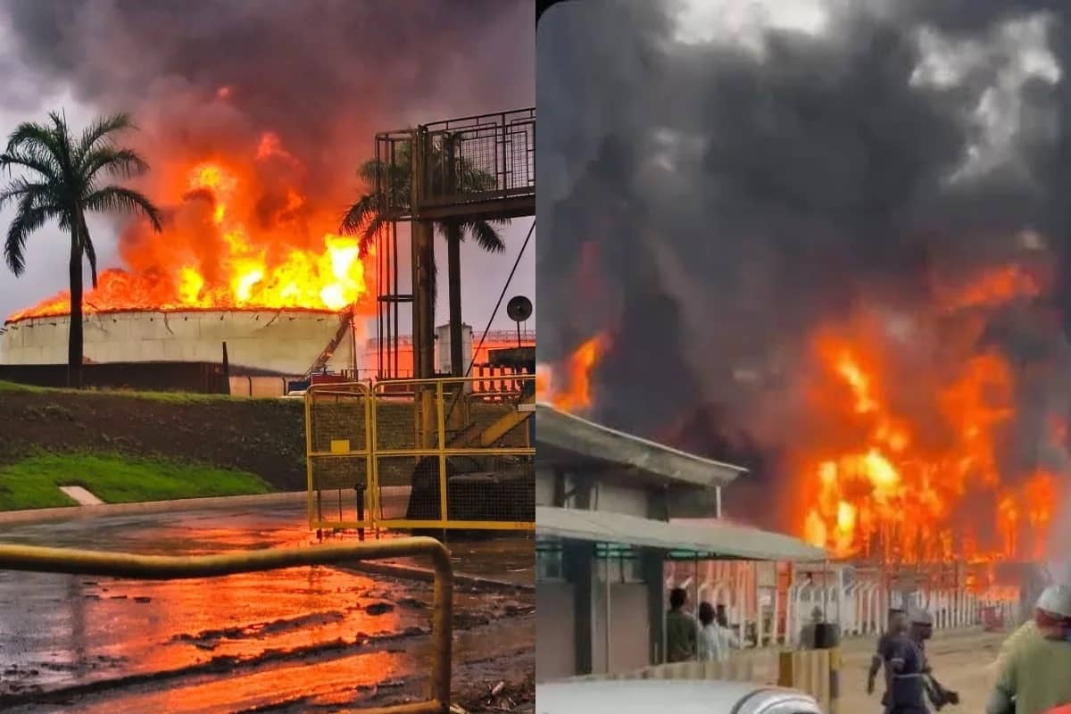 Incêndio de grandes proporções atinge tanque de usina no interior de SP Reprodução
